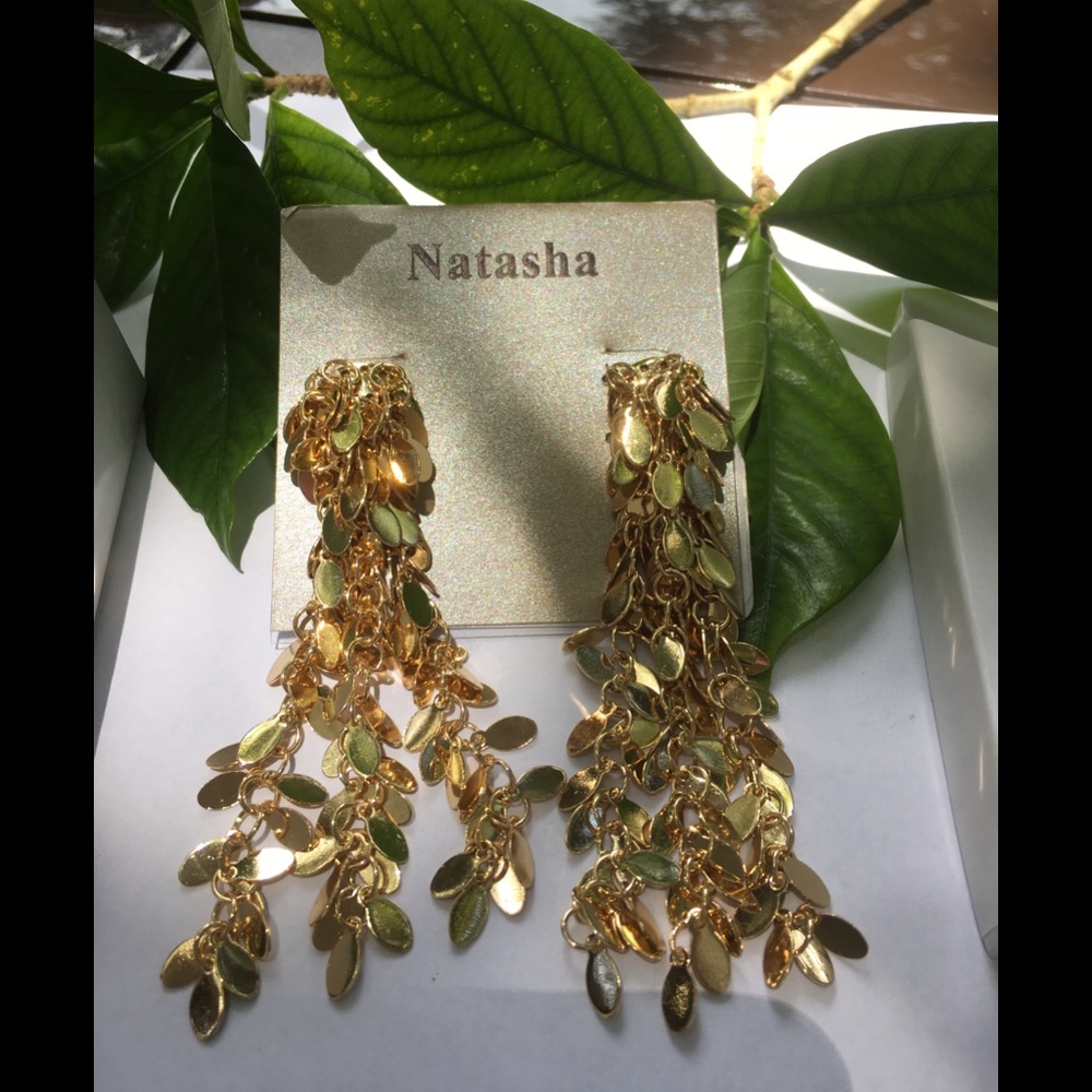 Gold Tone Beaded Tassel Chain Drop Earring…